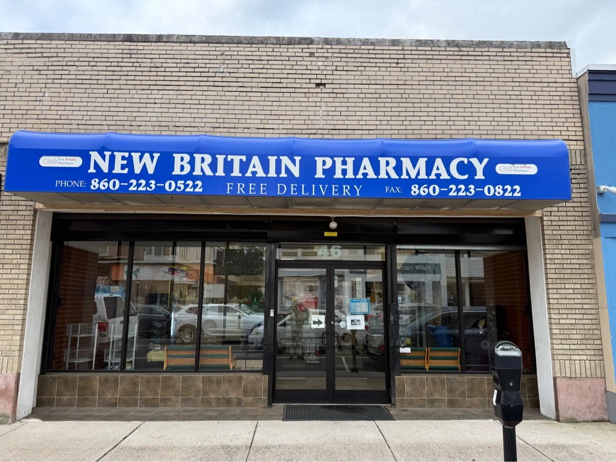 New Britain Pharmacy Storefront Exterior at 46 Broad St, New Britain CT